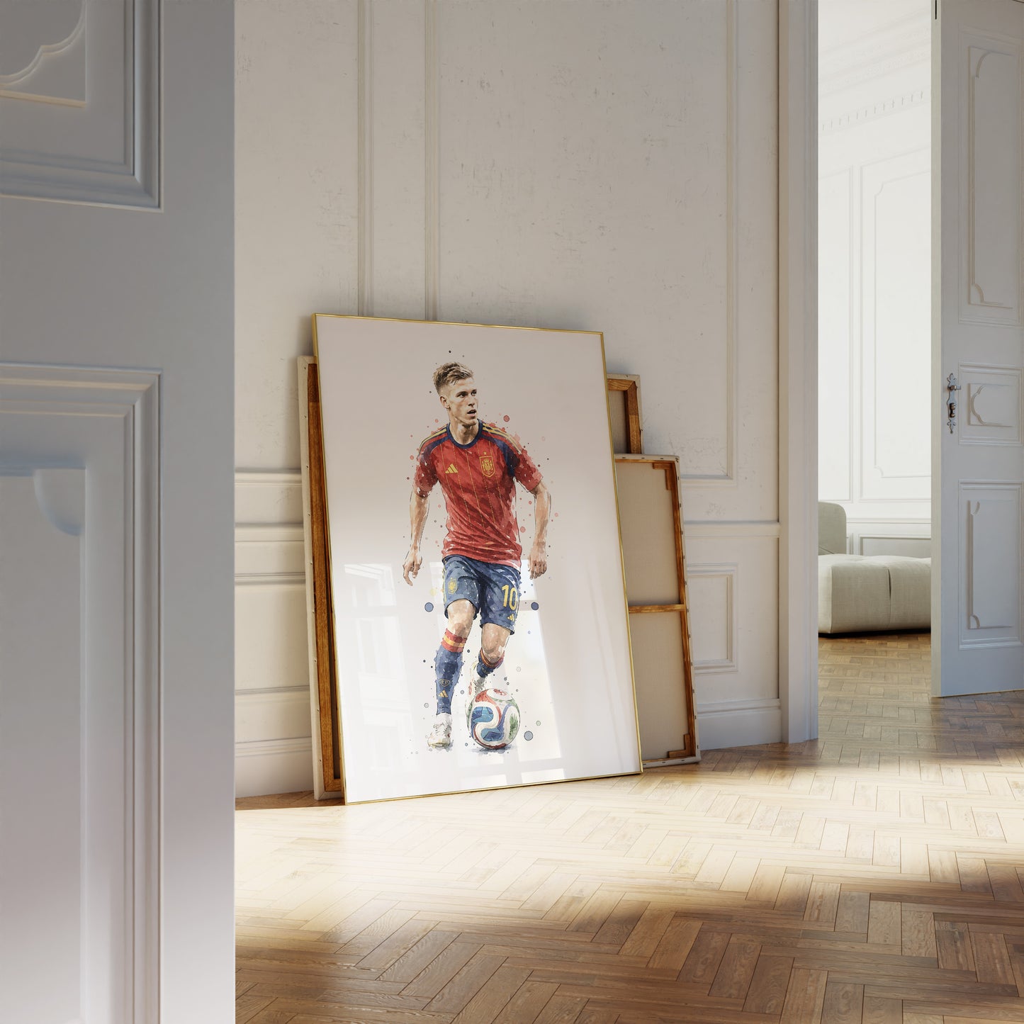 Fußball Poster Spanien Spieler · Geschenkidee · Aquarell Sport Wandbild · Deko Print ohne Rahmen