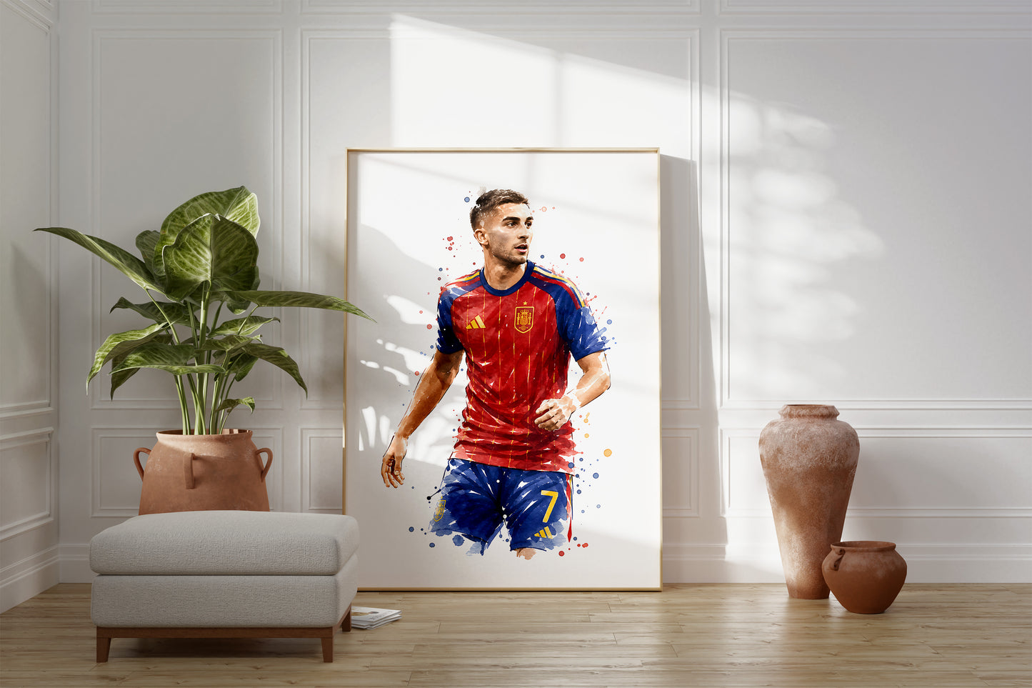 Fußball Poster Spanien Spieler · Geschenkidee · Aquarell Sport Wandbild · Deko Print ohne Rahmen