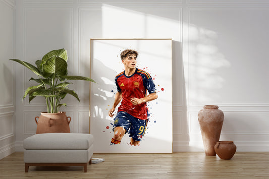 Fußball Poster Spanien Spieler · Geschenkidee · Aquarell Sport Wandbild · Deko Print ohne Rahmen