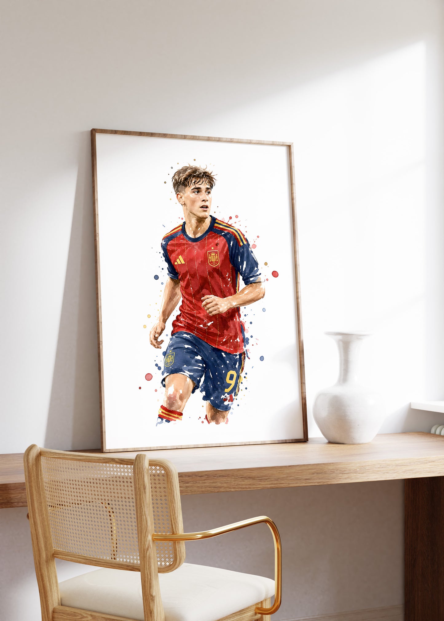 Fußball Poster Spanien Spieler · Geschenkidee · Aquarell Sport Wandbild · Deko Print ohne Rahmen