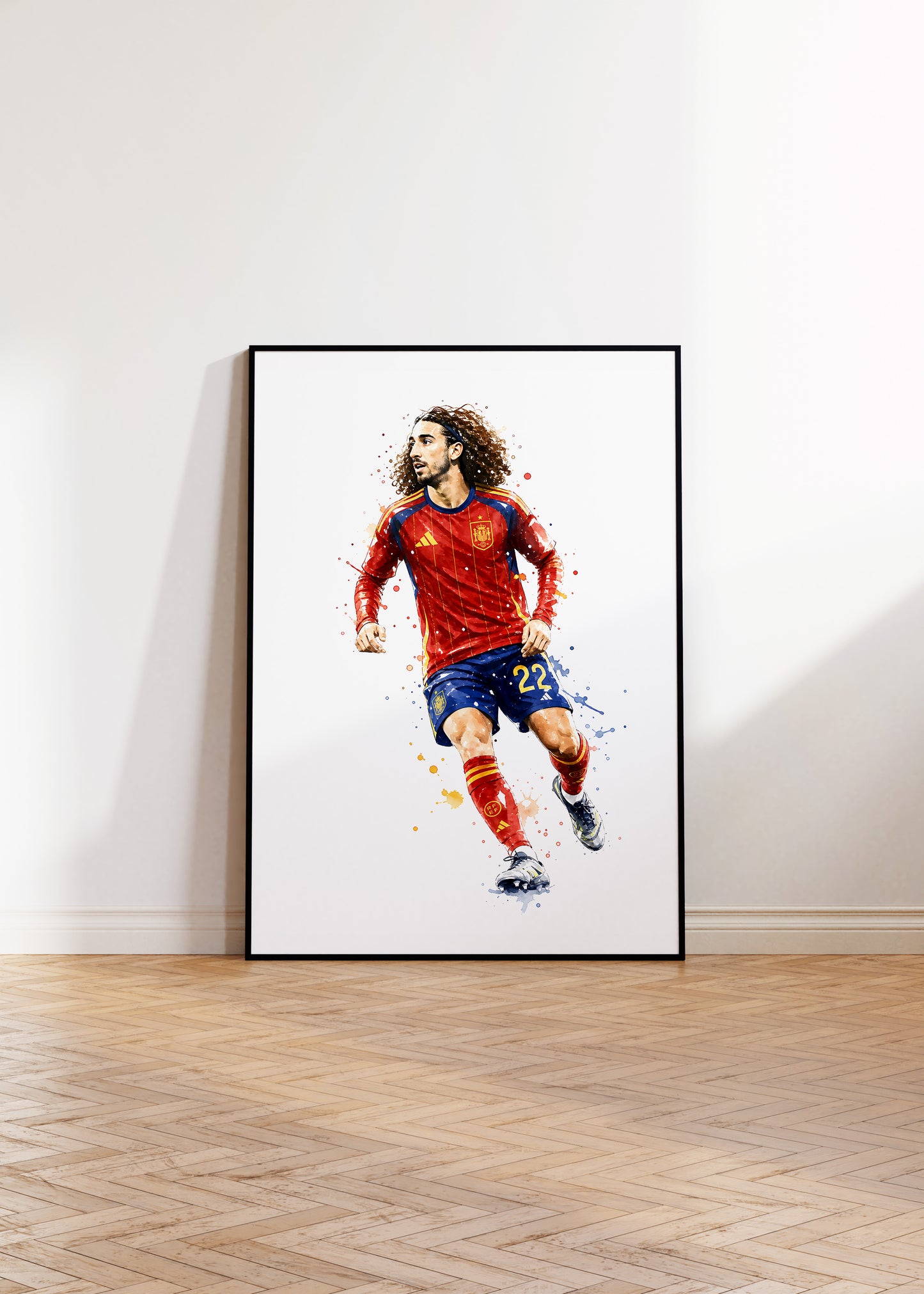 Fußball Poster Spanien Spieler · Geschenkidee · Aquarell Sport Wandbild · Deko Print ohne Rahmen