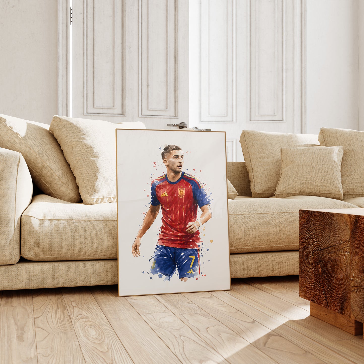 Fußball Poster Spanien Spieler · Geschenkidee · Aquarell Sport Wandbild · Deko Print ohne Rahmen
