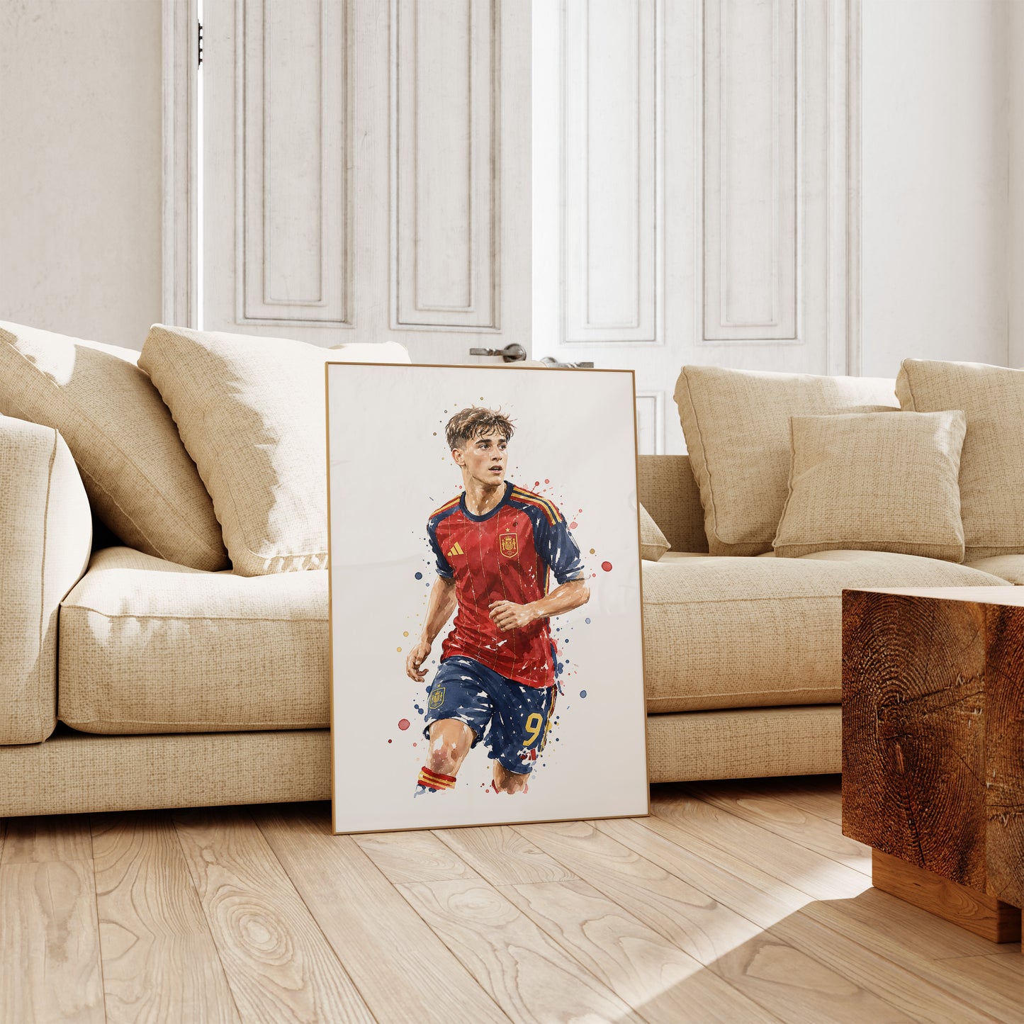 Fußball Poster Spanien Spieler · Geschenkidee · Aquarell Sport Wandbild · Deko Print ohne Rahmen