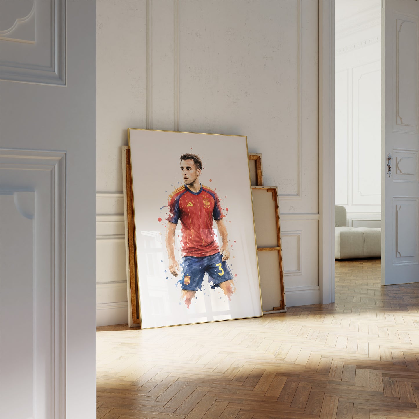 Fußball Poster Spanien Spieler · Geschenkidee · Aquarell Sport Wandbild · Deko Print ohne Rahmen