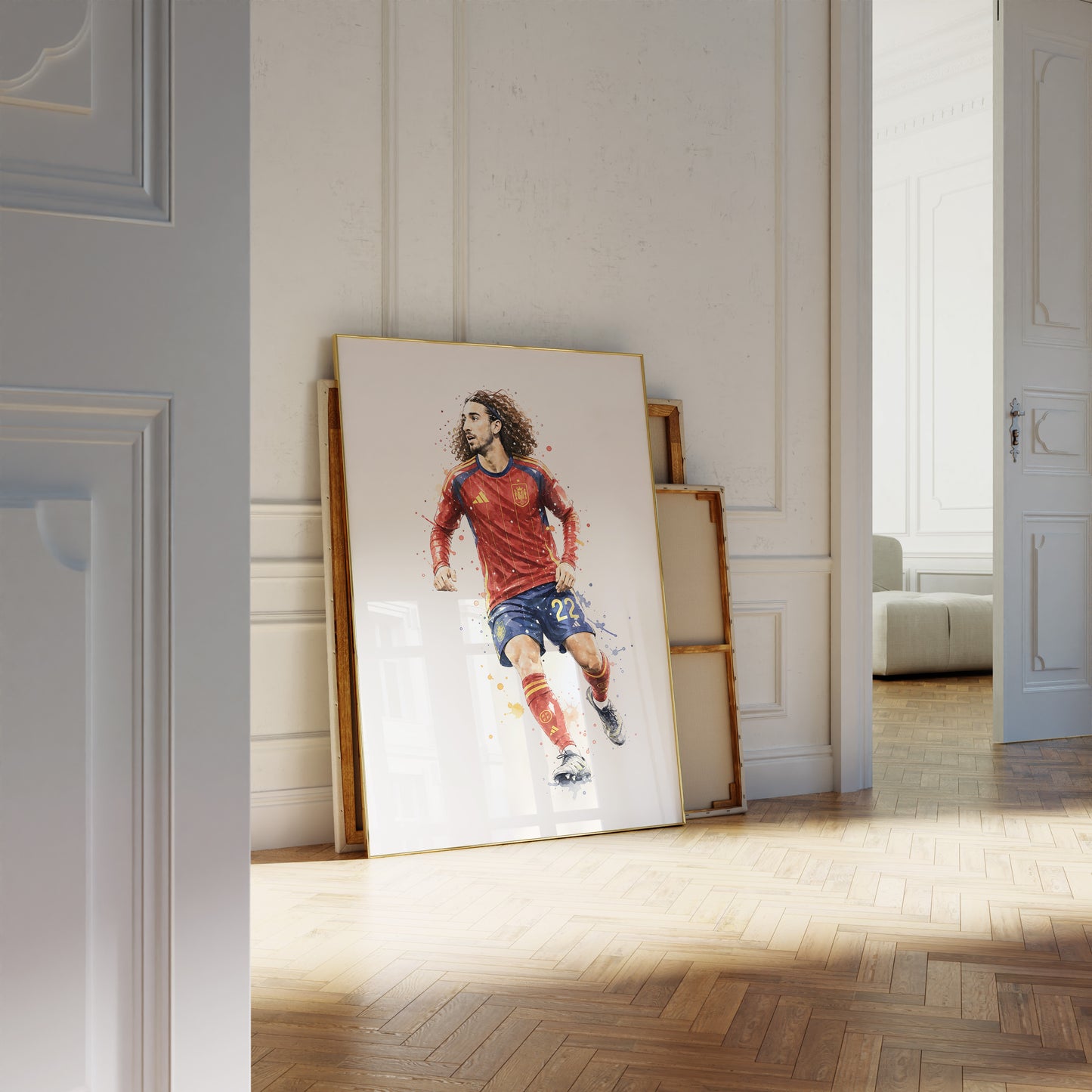 Fußball Poster Spanien Spieler · Geschenkidee · Aquarell Sport Wandbild · Deko Print ohne Rahmen