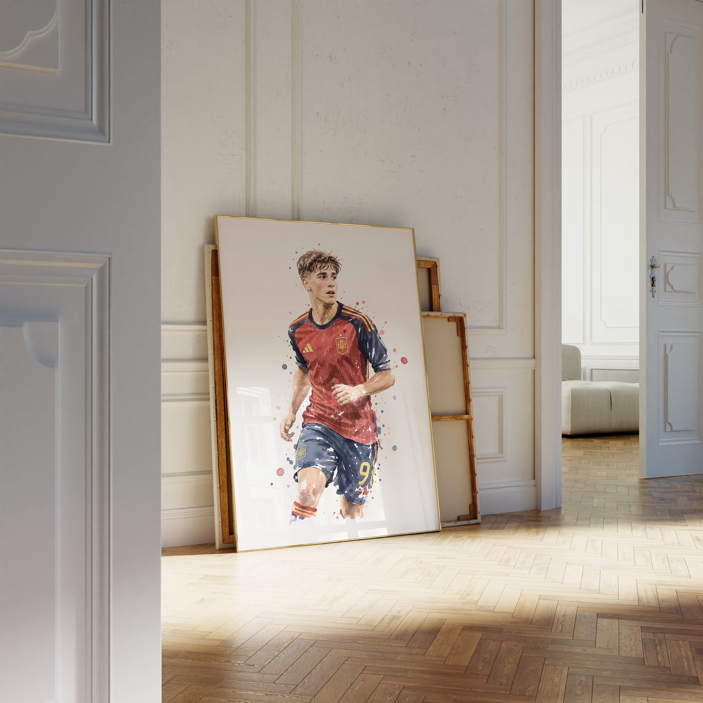 Fußball Poster Spanien Spieler · Geschenkidee · Aquarell Sport Wandbild · Deko Print ohne Rahmen