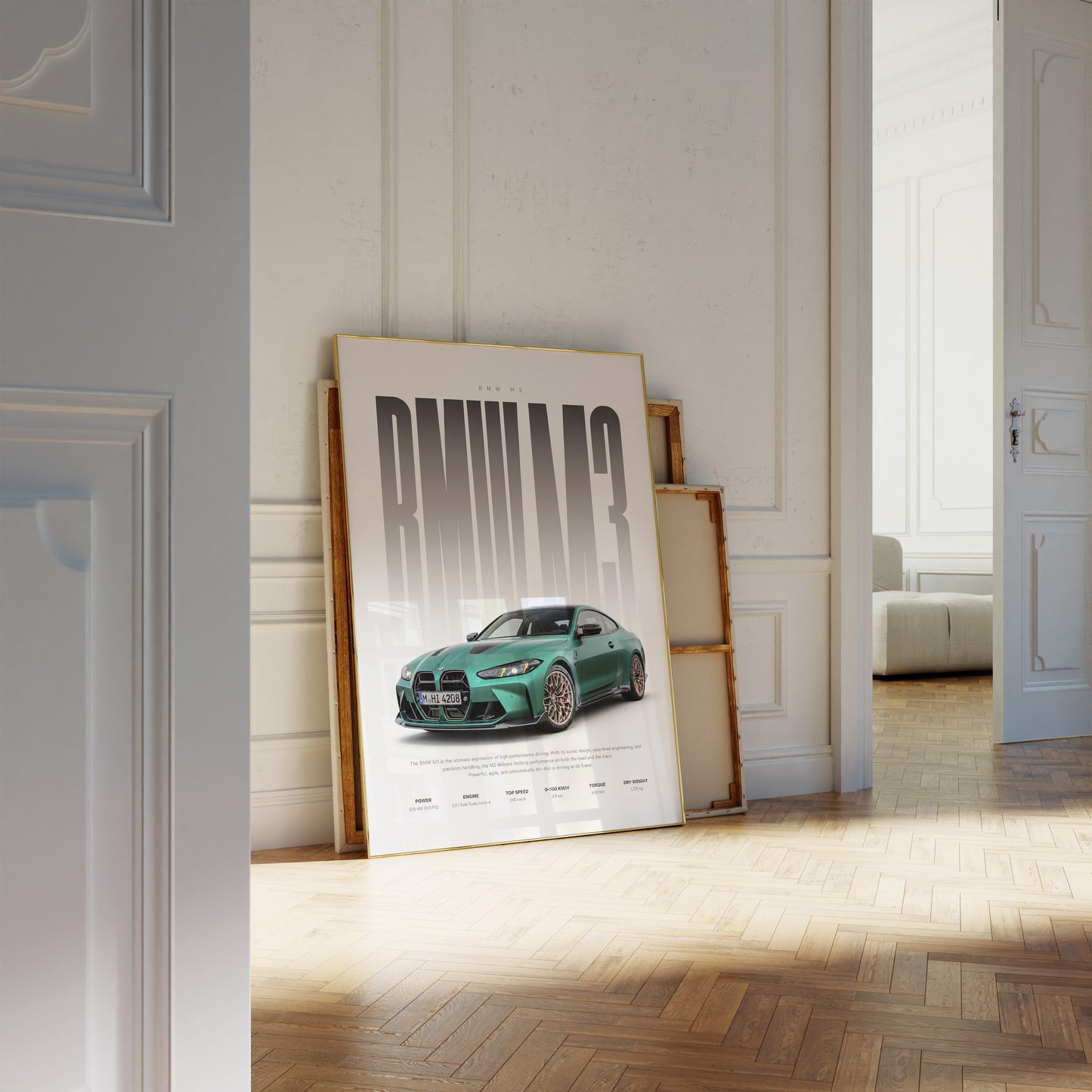 Sportwagen Poster Grün · Geschenkidee · Performance Coupé Wandbild · Motorsport Deko Print ohne Rahmen