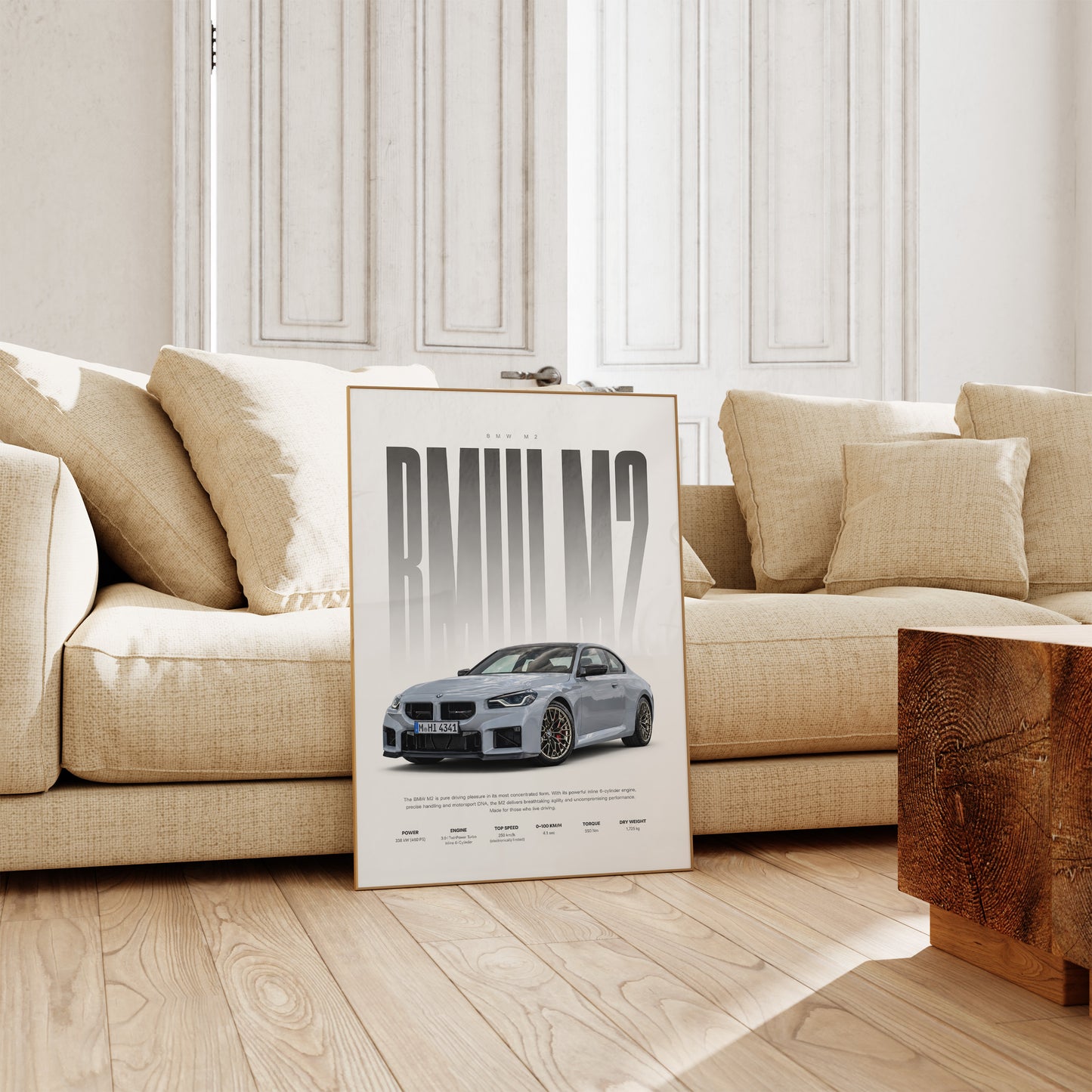 Sportwagen Coupé Poster Hellgrau · Geschenkidee · Performance Auto Wandbild · Deko Print ohne Rahmen
