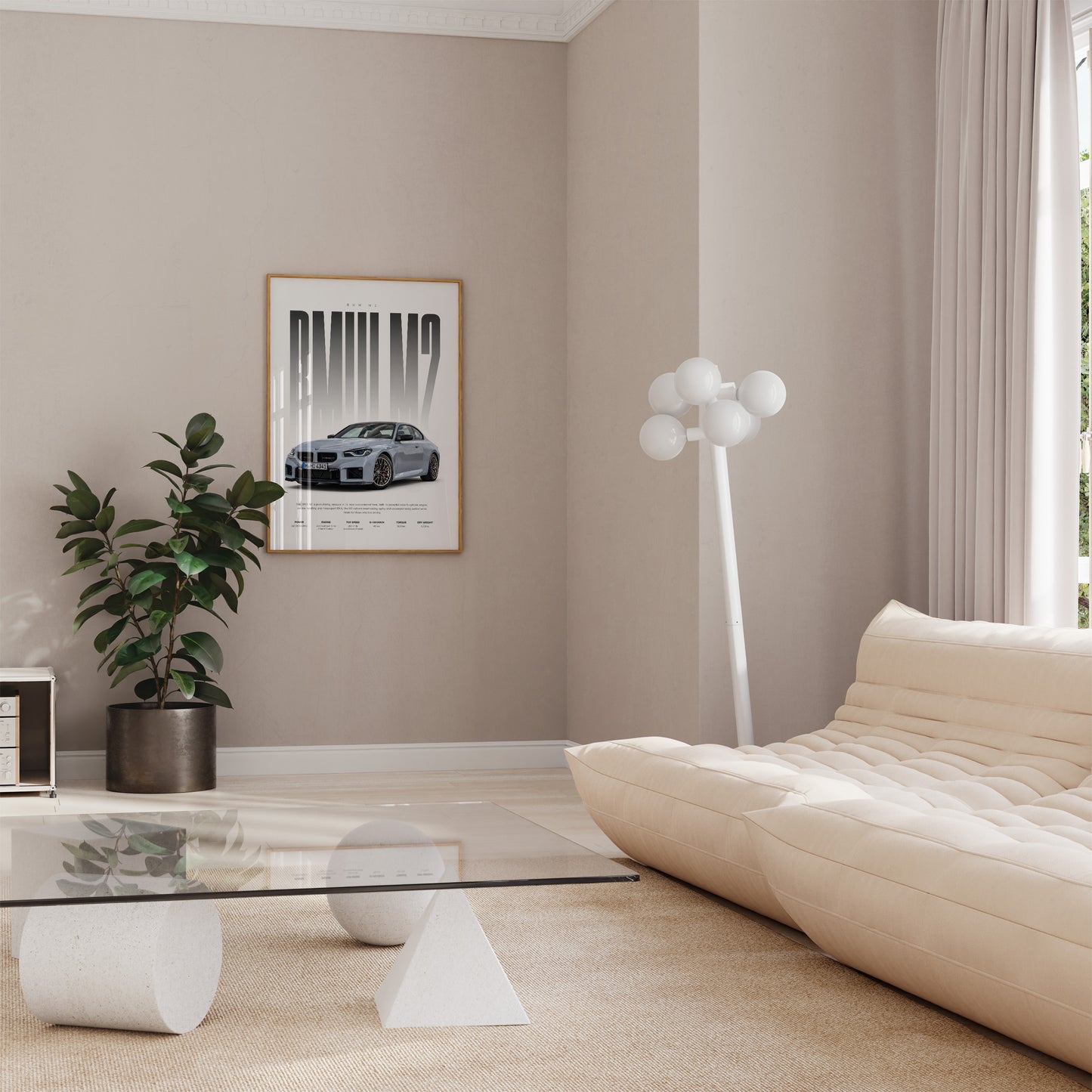 Sportwagen Coupé Poster Hellgrau · Geschenkidee · Performance Auto Wandbild · Deko Print ohne Rahmen