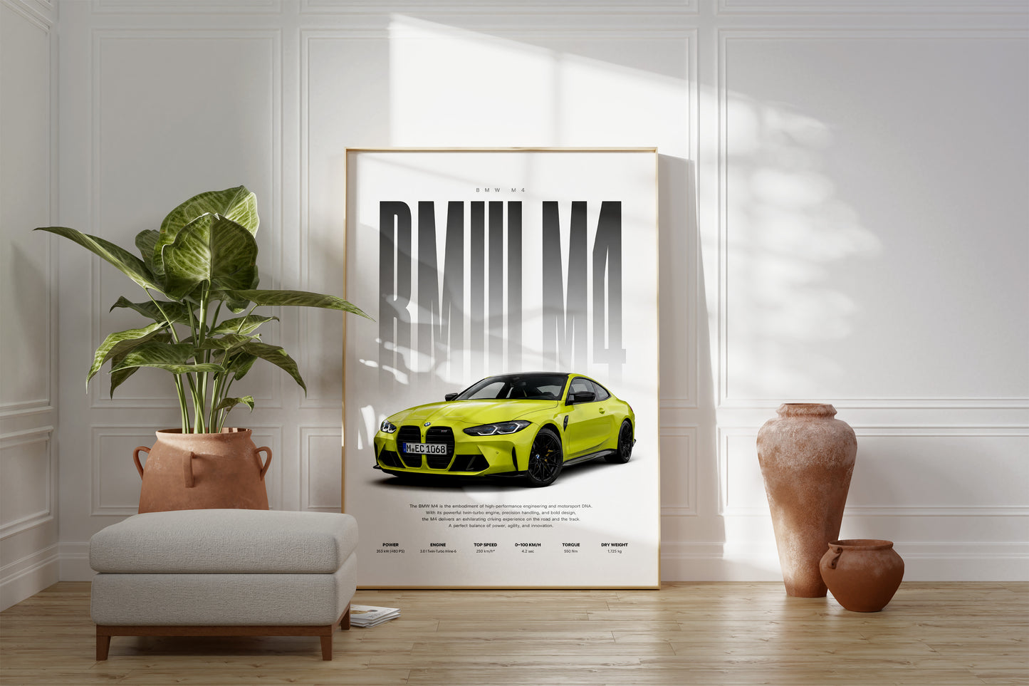 Sportwagen Poster Gelb · Geschenkidee · Performance Coupé Wandbild · Deko Print ohne Rahmen