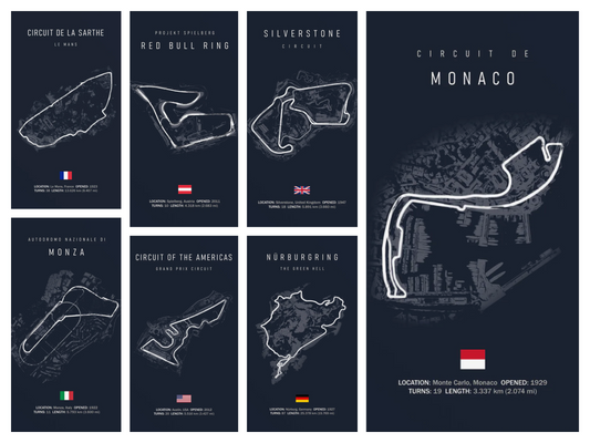 Poster Formel 1 Kalender 2026 Strecken Großer Preis von Silverstone Daytona Laguna Seca Yas Marina Suzuka als Deko Print ohne Rahmen