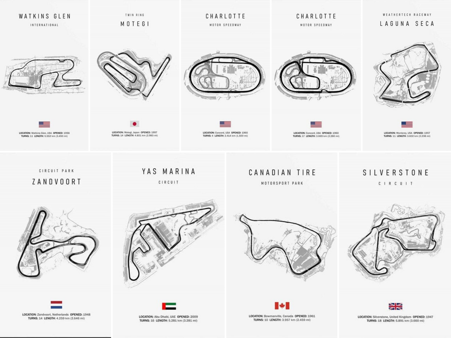 Poster Formel 1 Kalender 2026 Strecken Großer Preis von Silverstone Laguna Seca als Deko Print ohne Rahmen