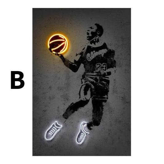 Poster Basketballspieler mit Neon Ball als Deko Print ohne Rahmen