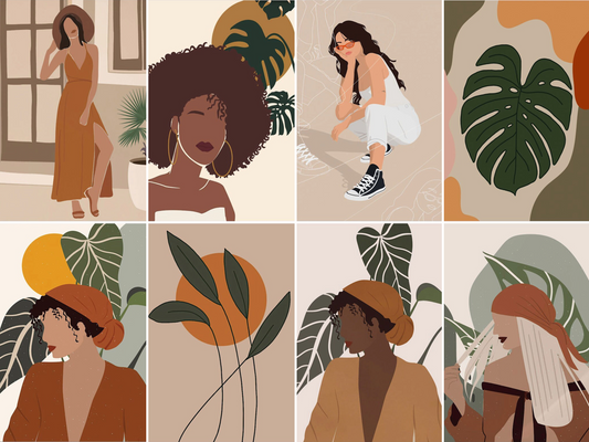 Poster Boho läßige Frau und Monstera Pflanze als Deko Print ohne Rahmen