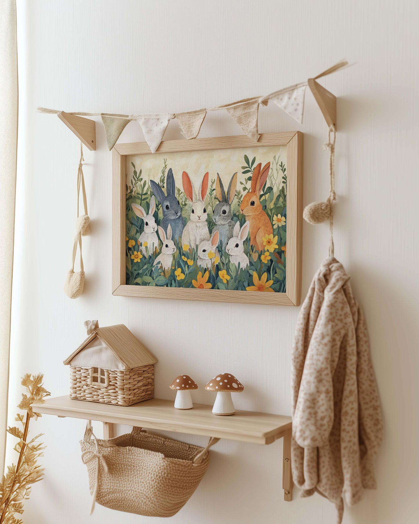 Bauernhof Tiere Poster · Geschenkidee · Landhaus Illustration mit Hase, Schaf und Gans · Kinderzimmer Deko · Dekoprint ohne Rahmen
