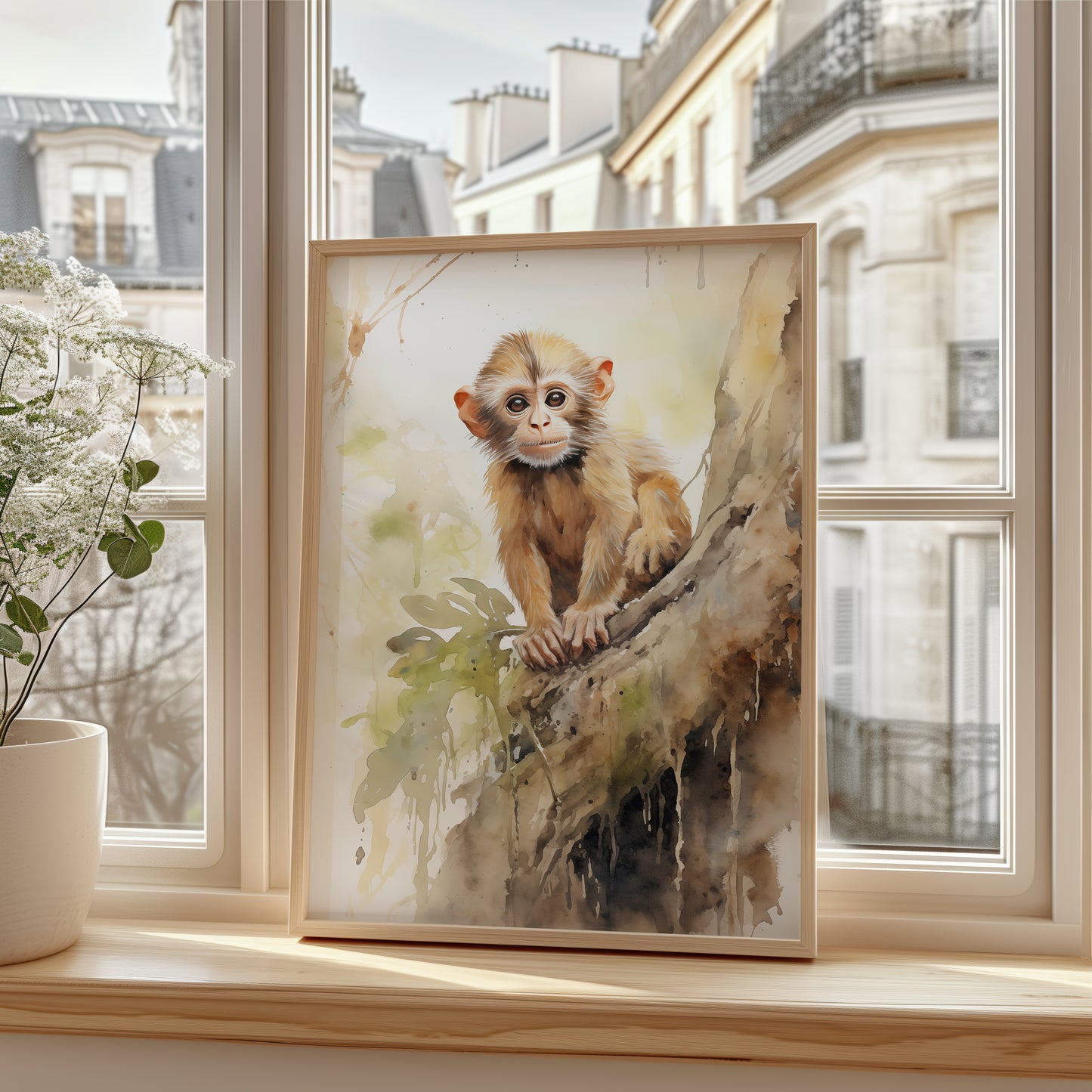 Dschungel Poster · Geschenkidee · Aquarell mit Leopard Papageien Flamingo · Wohnzimmer Deko · Dekoprint ohne Rahmen