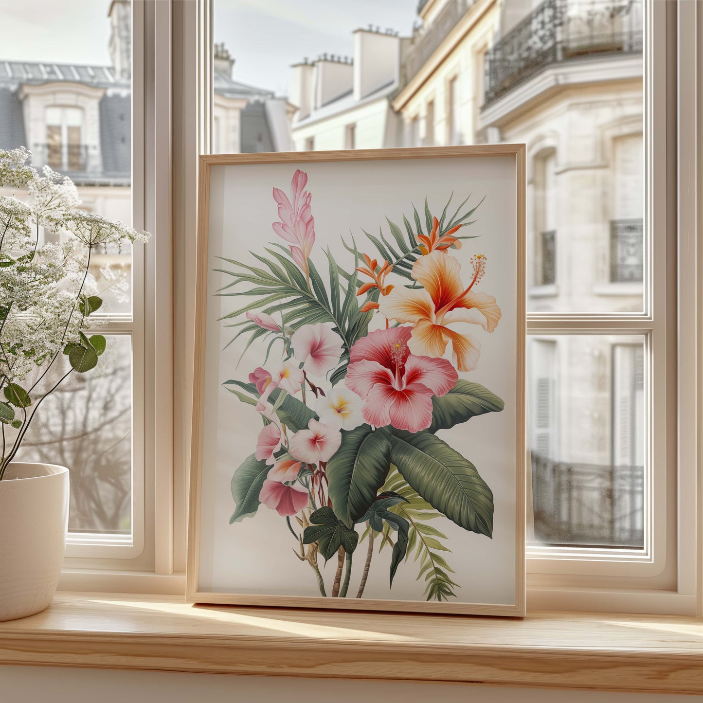 Dschungel Poster · Geschenkidee · Papageien Palmen Botanische Aquarellkunst · Wohnzimmer Dekoprint ohne Rahmen