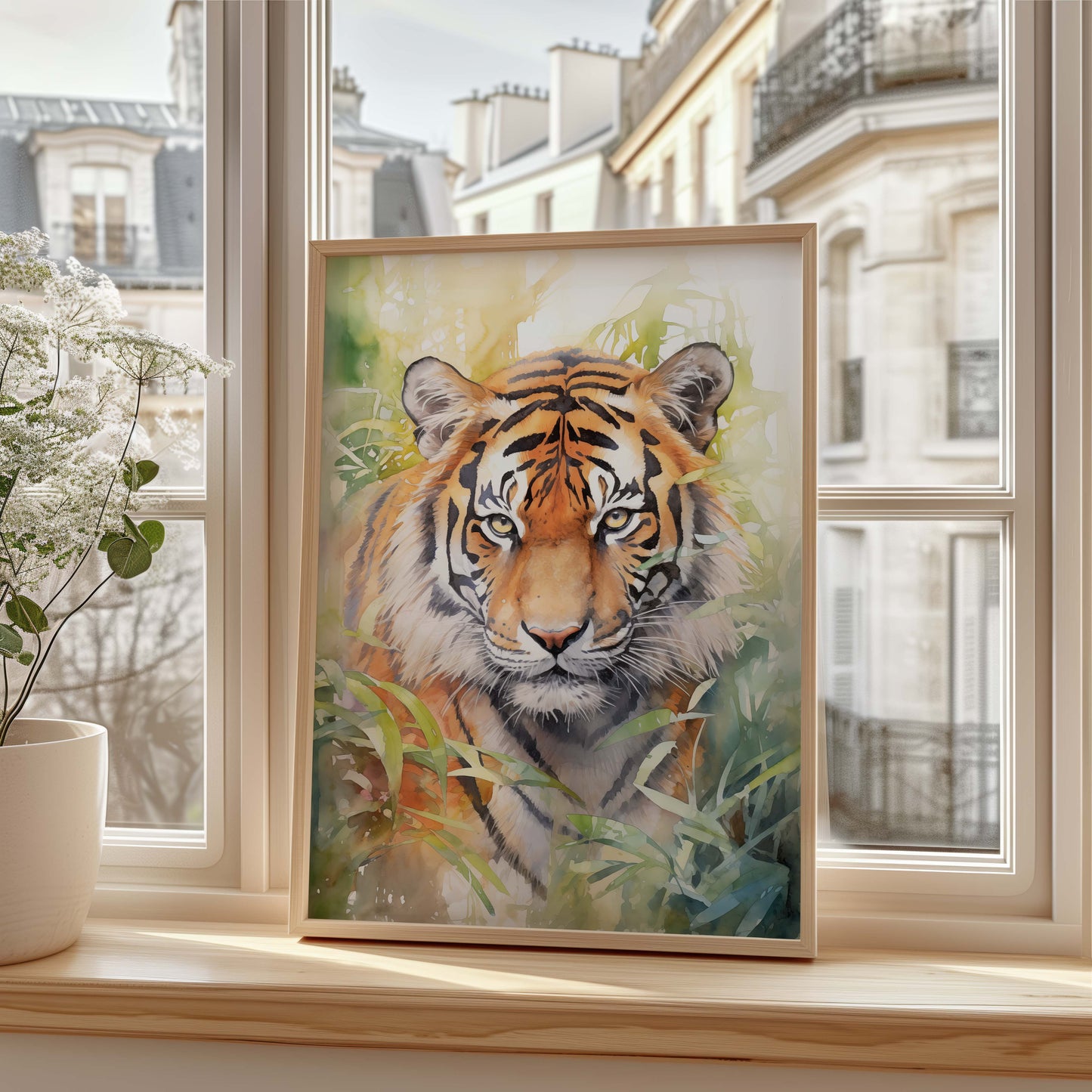 Safari Poster · Geschenkidee · Giraffe Tiger Affe Strauß und Palmen · Dekoprint ohne Rahmen