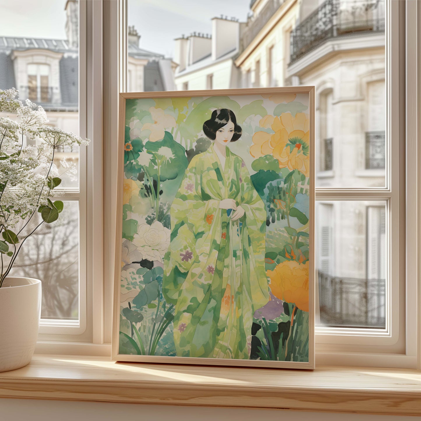 Japan Poster · Geschenkidee · Geisha Kirschblüten Koi und Lotus im Japandi Stil · Dekoprint ohne Rahmen