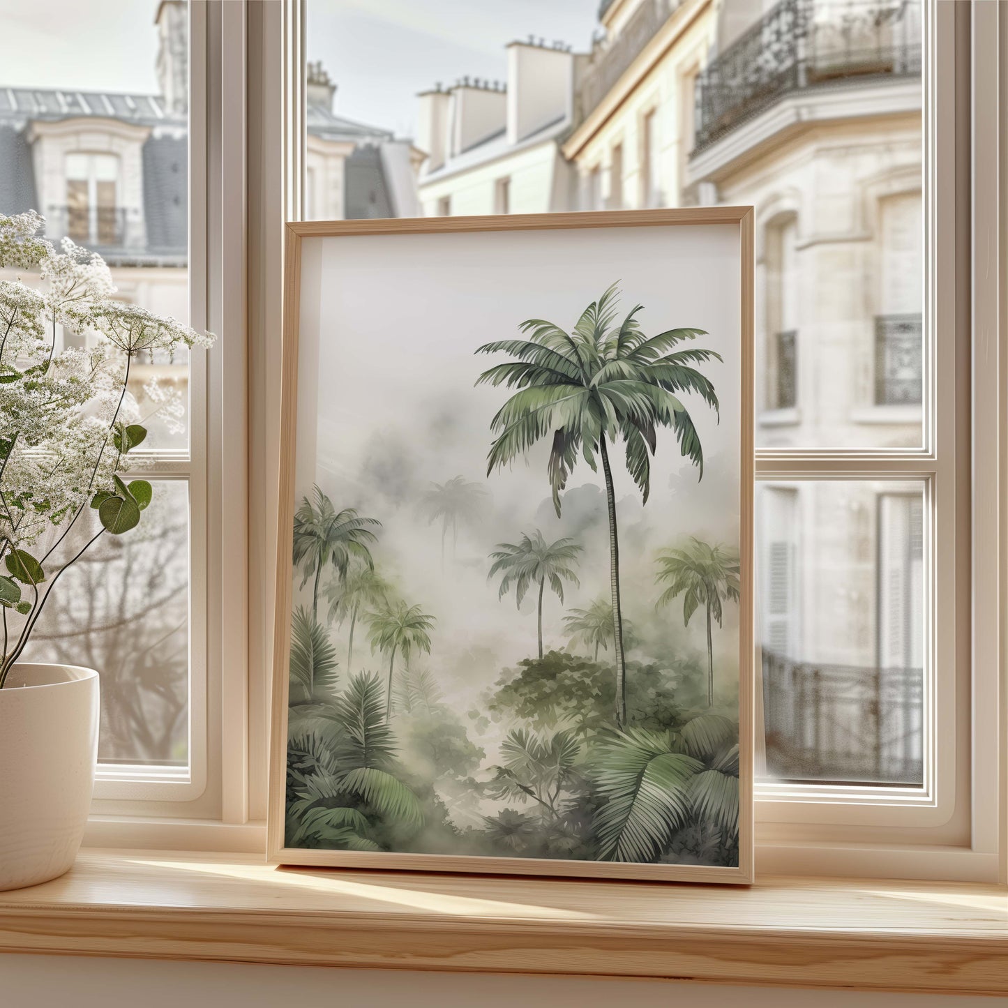Dschungel Poster · Geschenkidee · Tropischer Regenwald Palmen Papageien und Leopard · Dekoprint ohne Rahmen