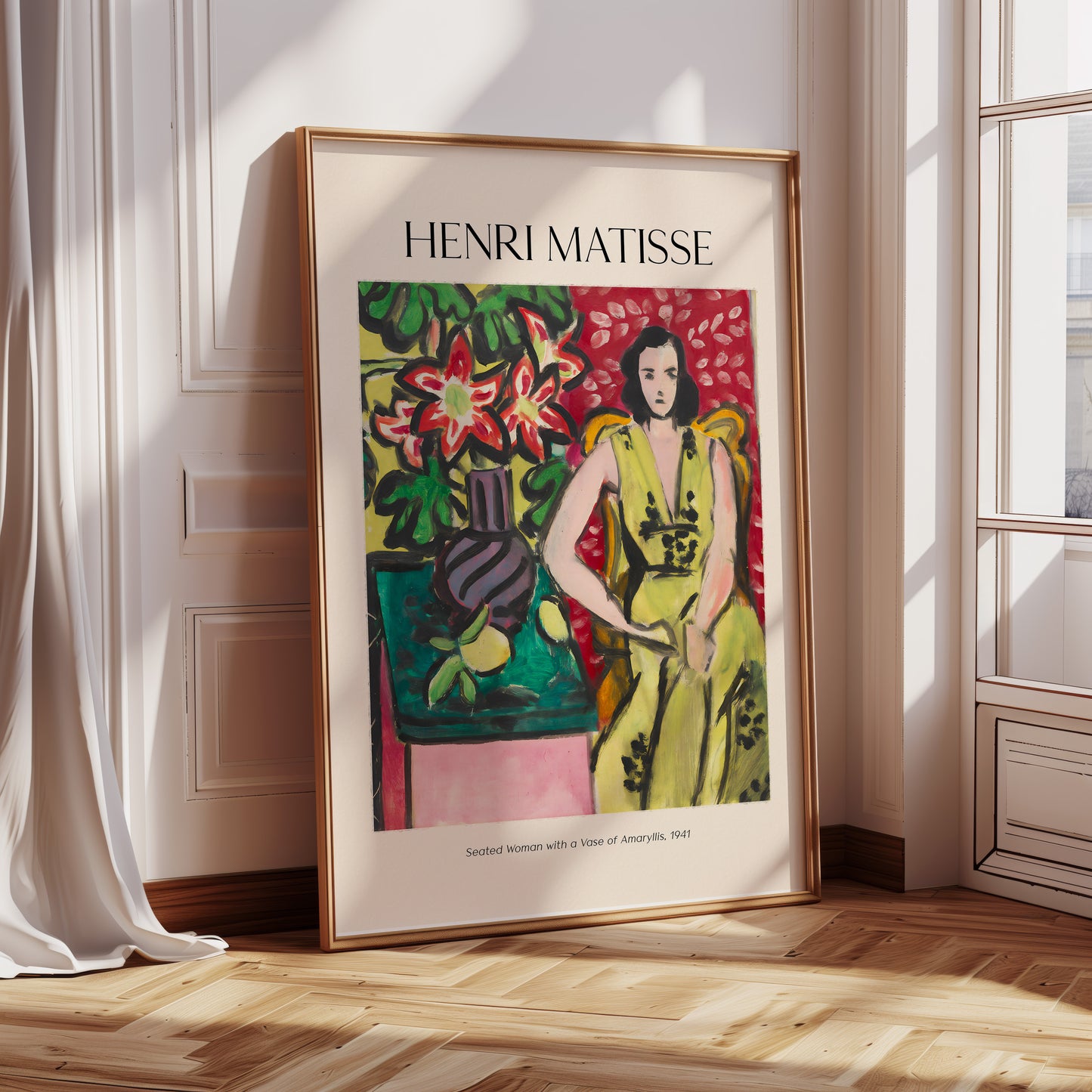 Henri Matisse Poster · Geschenkidee · Sitzende Frau mit Amaryllis-Vase Bunte Blumen · Dekoprint ohne Rahmen