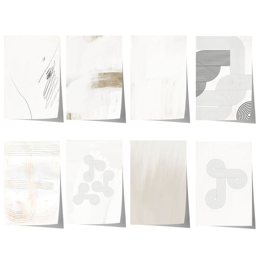 Abstrakte minimalistische Linienkunst mit schwarzen und grauen geometrischen Formen auf hellem Beige- und Cremehintergrund.