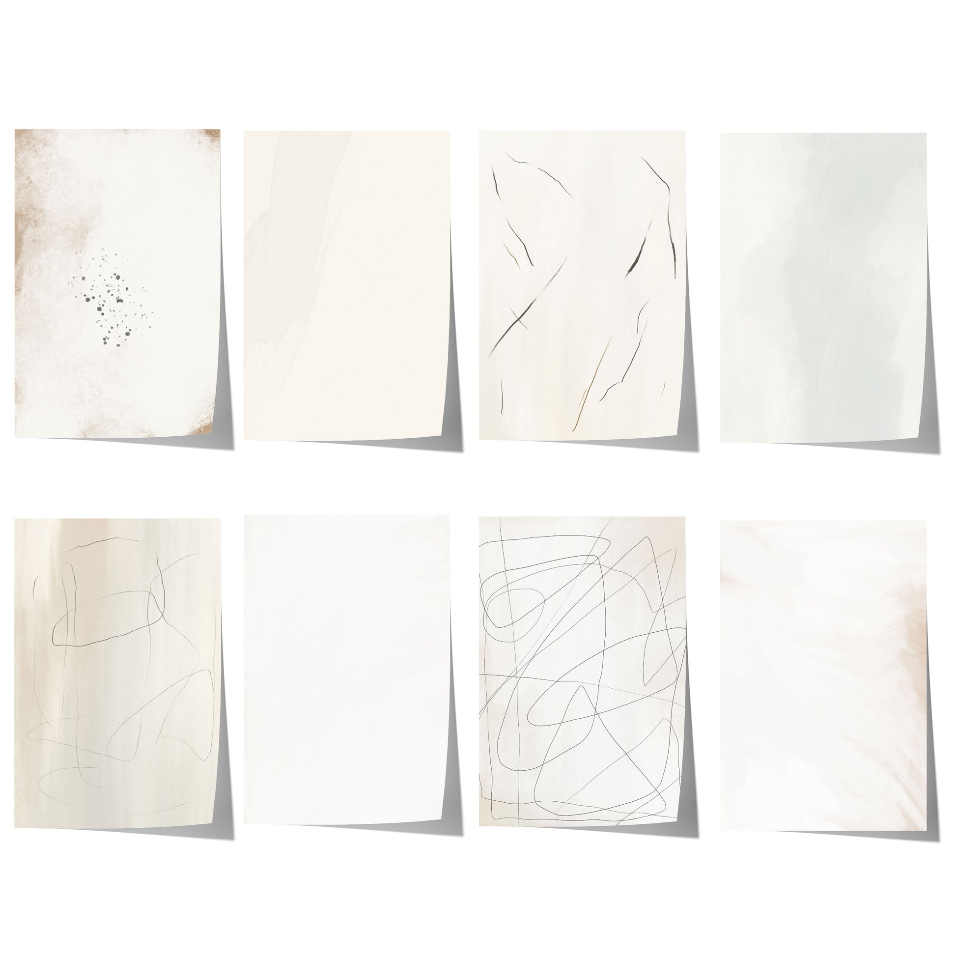 Abstrakte minimalistische Linienkunst mit feinen organischen Formen, dezenten Konturen und neutralen Beige-, Creme- und Grautönen.