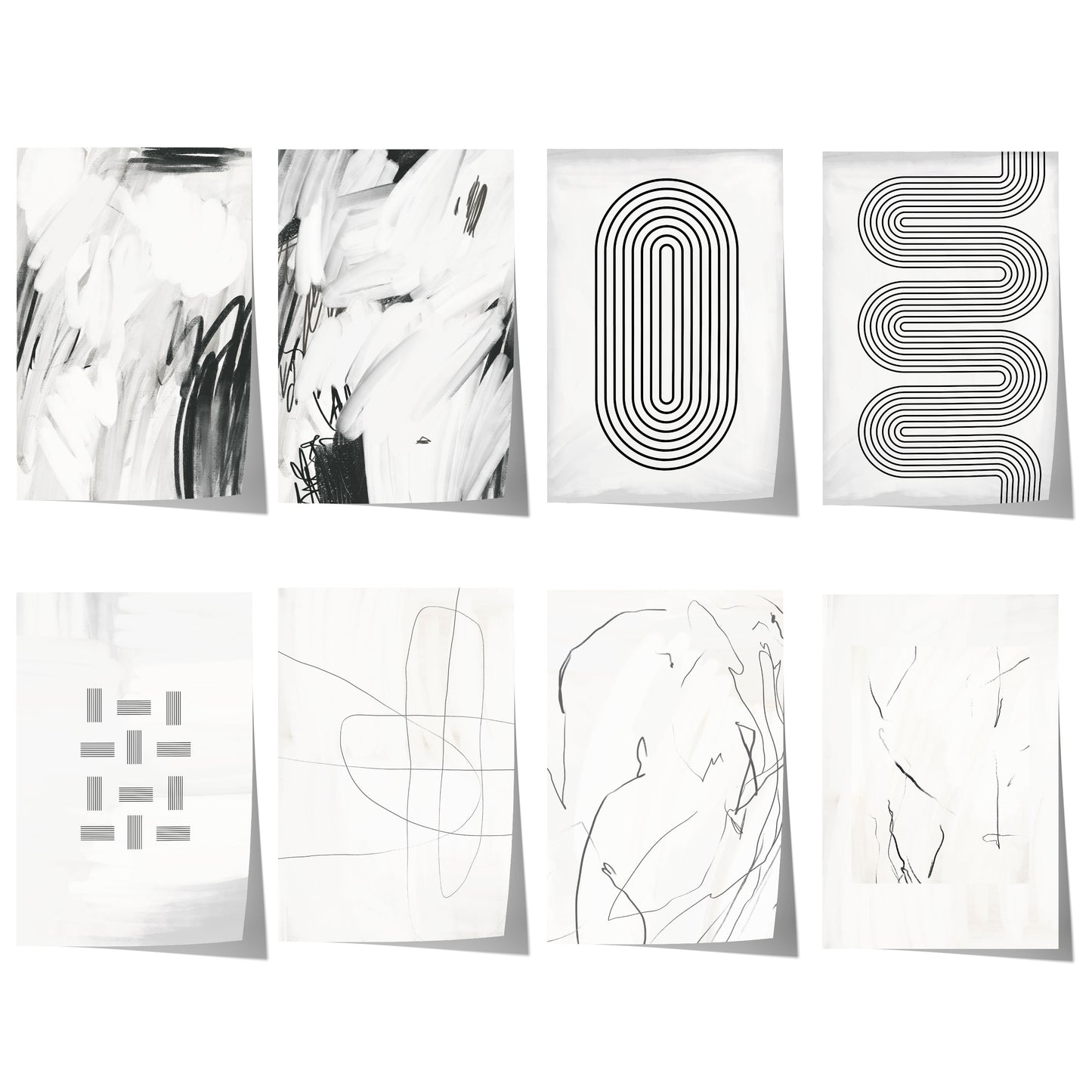 Abstrakte Schwarz-Weiß-Kunst mit minimalistischen Linien, geometrischen Formen und moderner Line Art auf hellem Hintergrund.