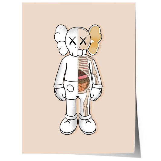 anatomical skull character half body cartoon illustration