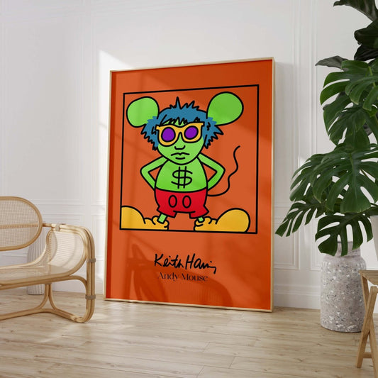 Andy Mouse Stil Pop Art Figur Poster · Bunte Cartoon Illustration · Moderne Street Art Grafik · Print ohne Rahmen - justgoodmood