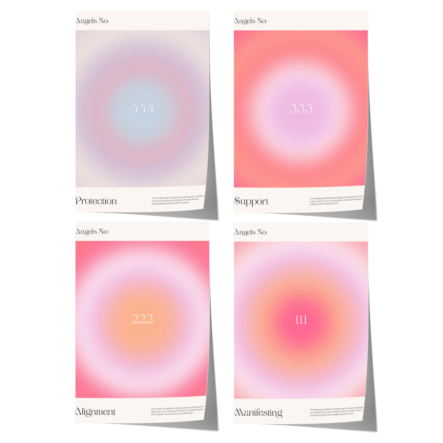 angel numbers poster set with pastel gradient aesthetic design