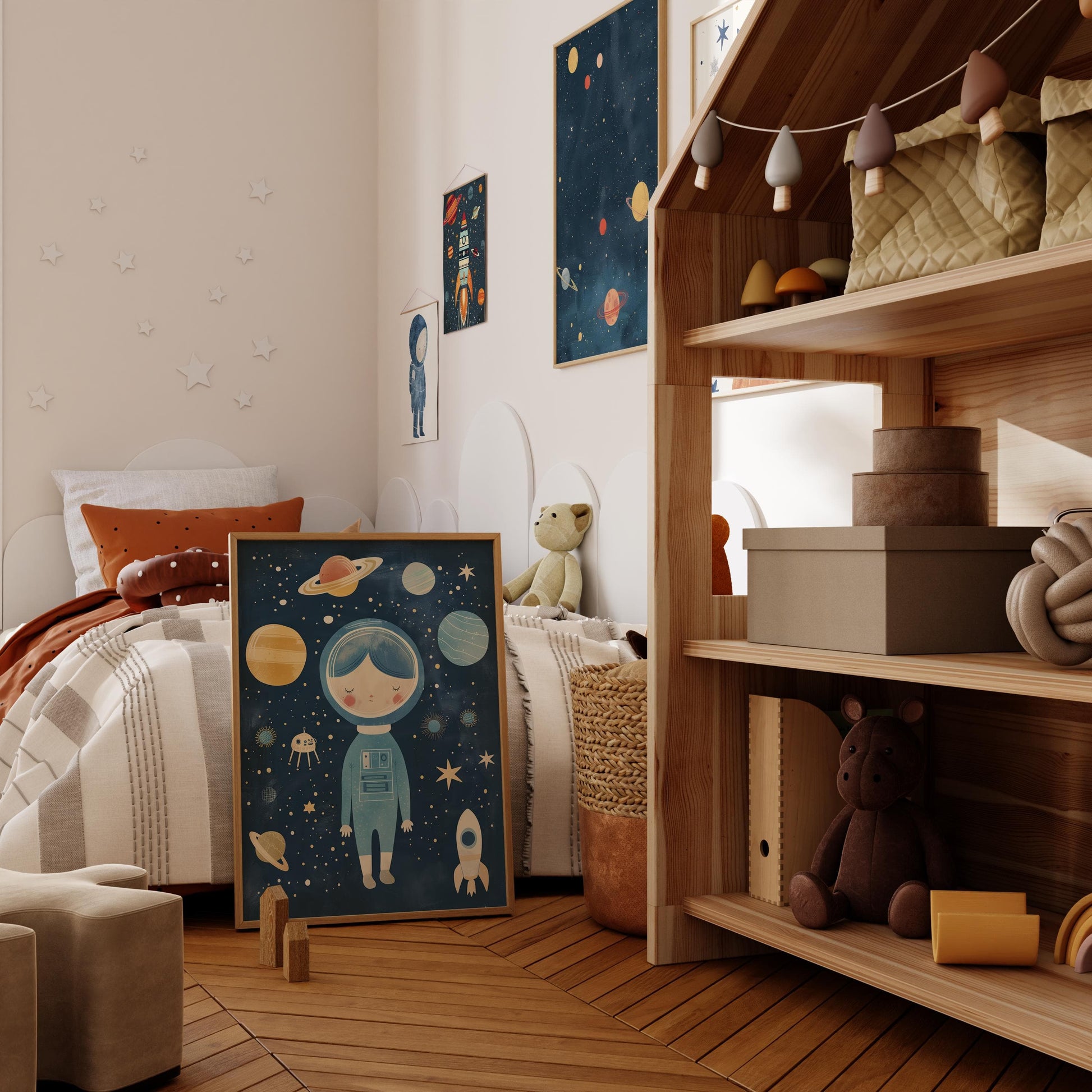 Astronaut Poster Kinderzimmer · Geschenkidee für Kinder · Kinderzimmer Deko · Weltraum Rakete & Planeten · Deko Print ohne Rahmen - justgoodmood