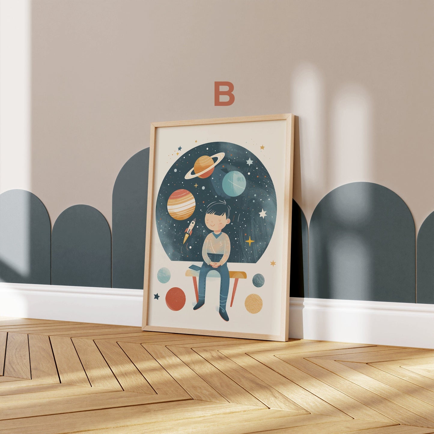 Astronaut Poster Kinderzimmer · Geschenkidee für Kinder · Kinderzimmer Deko · Weltraum Rakete & Planeten · Deko Print ohne Rahmen - justgoodmood