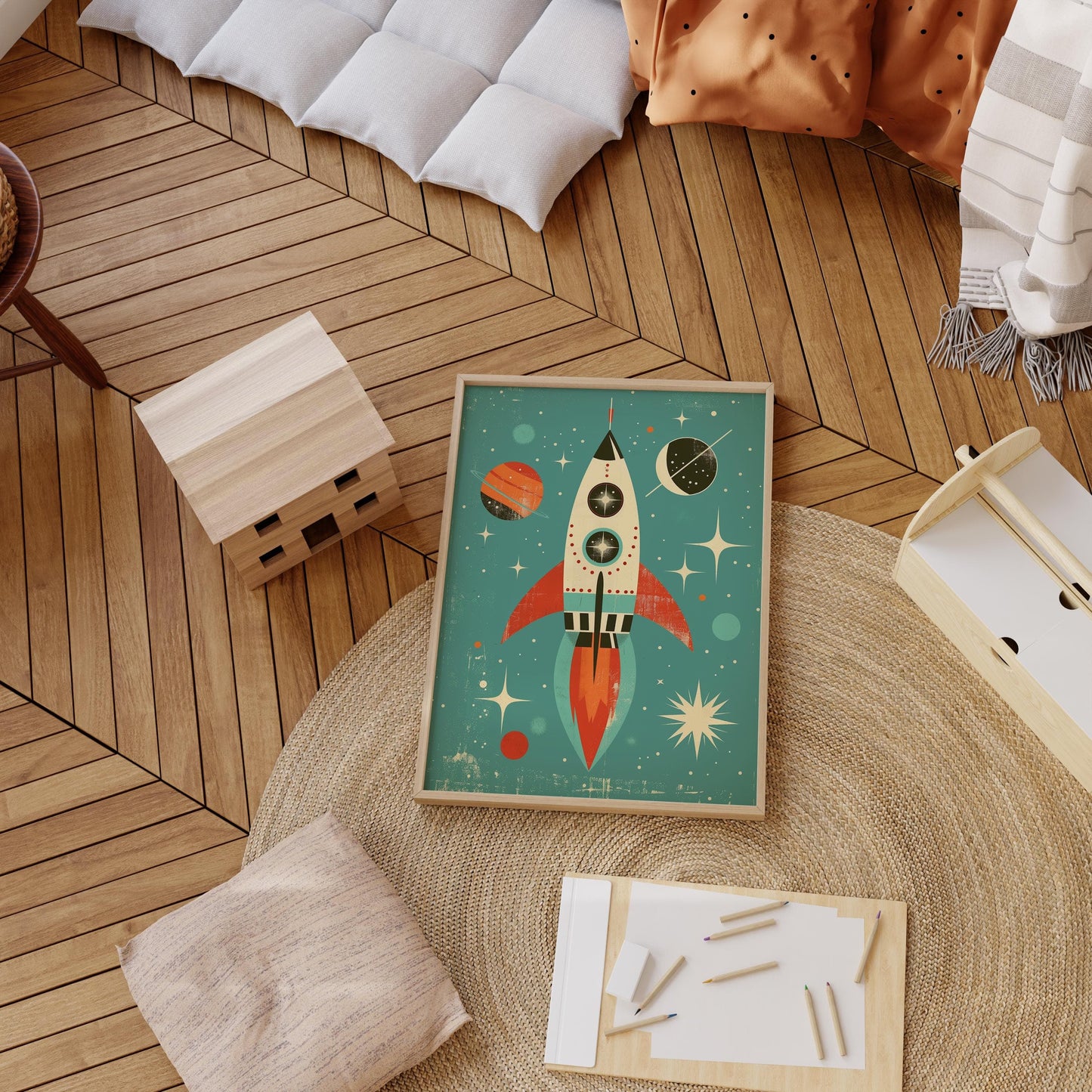 Astronaut Poster Kinderzimmer · Geschenkidee für Kinder · Kinderzimmer Deko · Weltraum Rakete & Planeten · Deko Print ohne Rahmen - justgoodmood