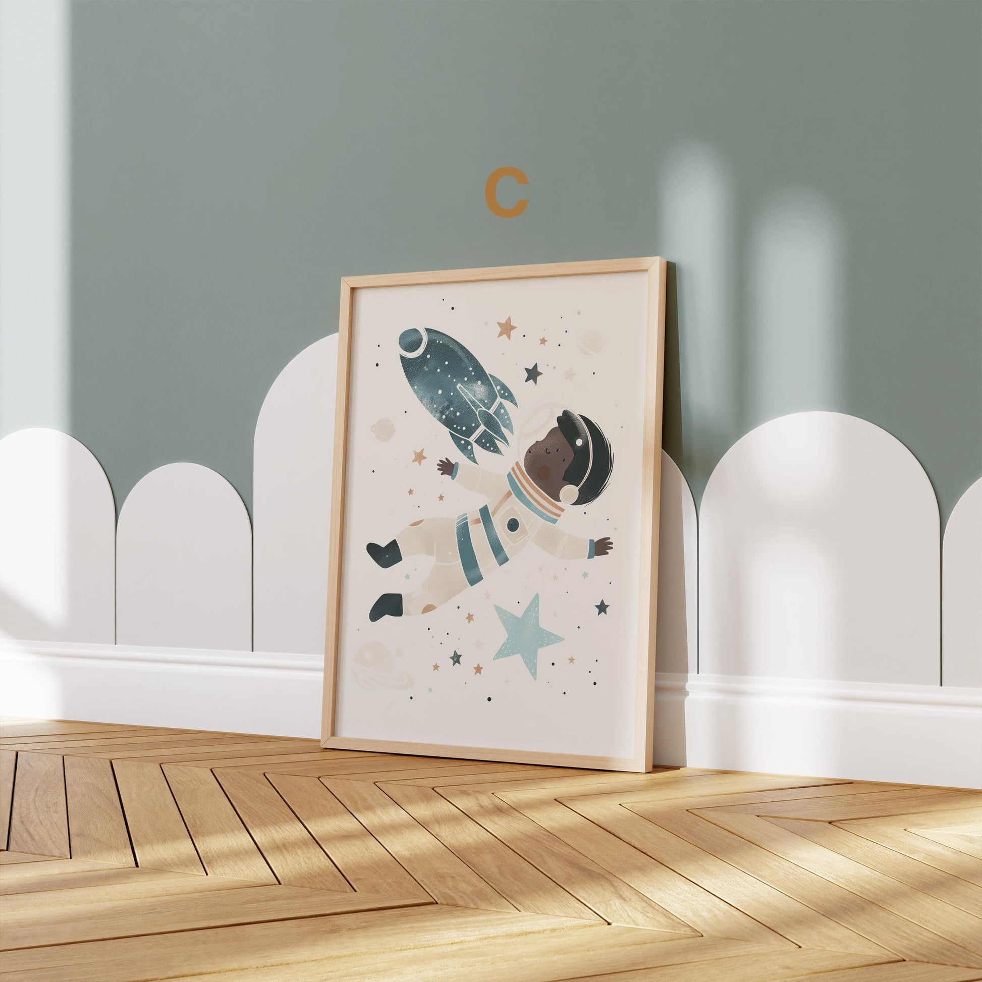 Astronaut Poster Kinderzimmer · Geschenkidee für Kinder · Kinderzimmer Deko · Weltraum Rakete & Planeten · Deko Print ohne Rahmen - justgoodmood