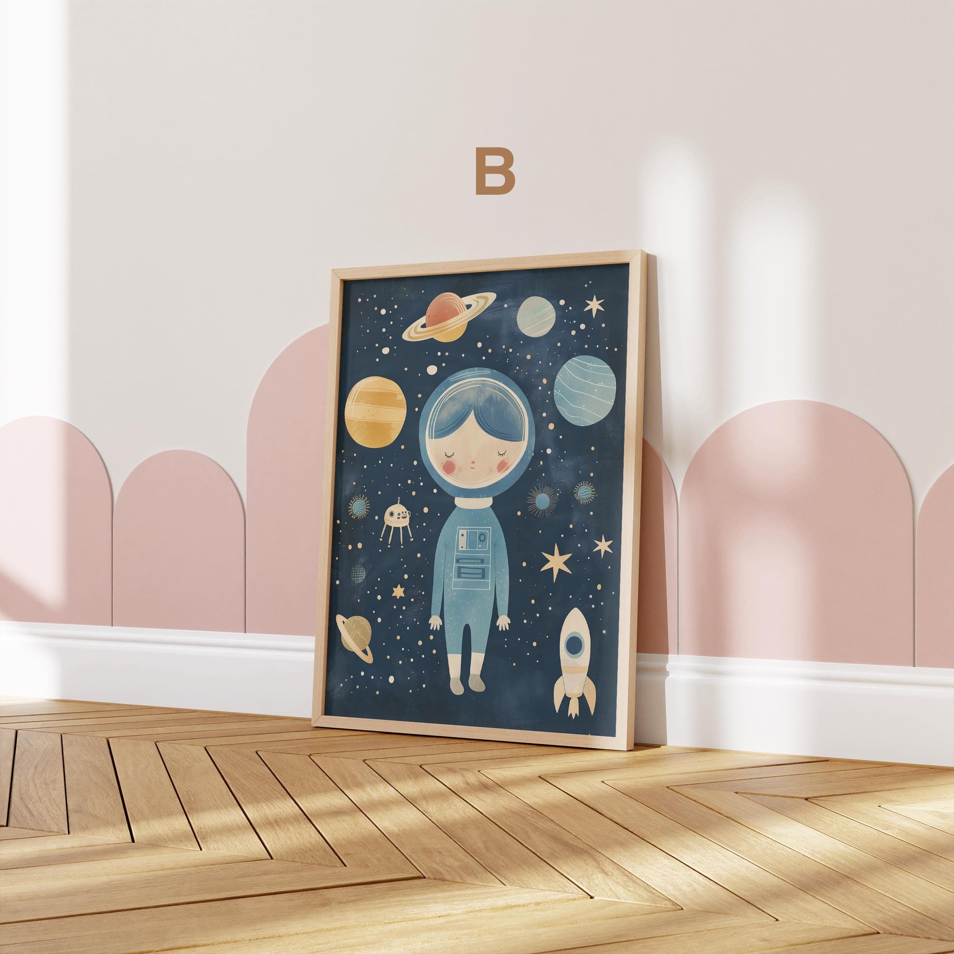Astronaut Poster Kinderzimmer · Geschenkidee für Kinder · Kinderzimmer Deko · Weltraum Rakete & Planeten · Deko Print ohne Rahmen - justgoodmood