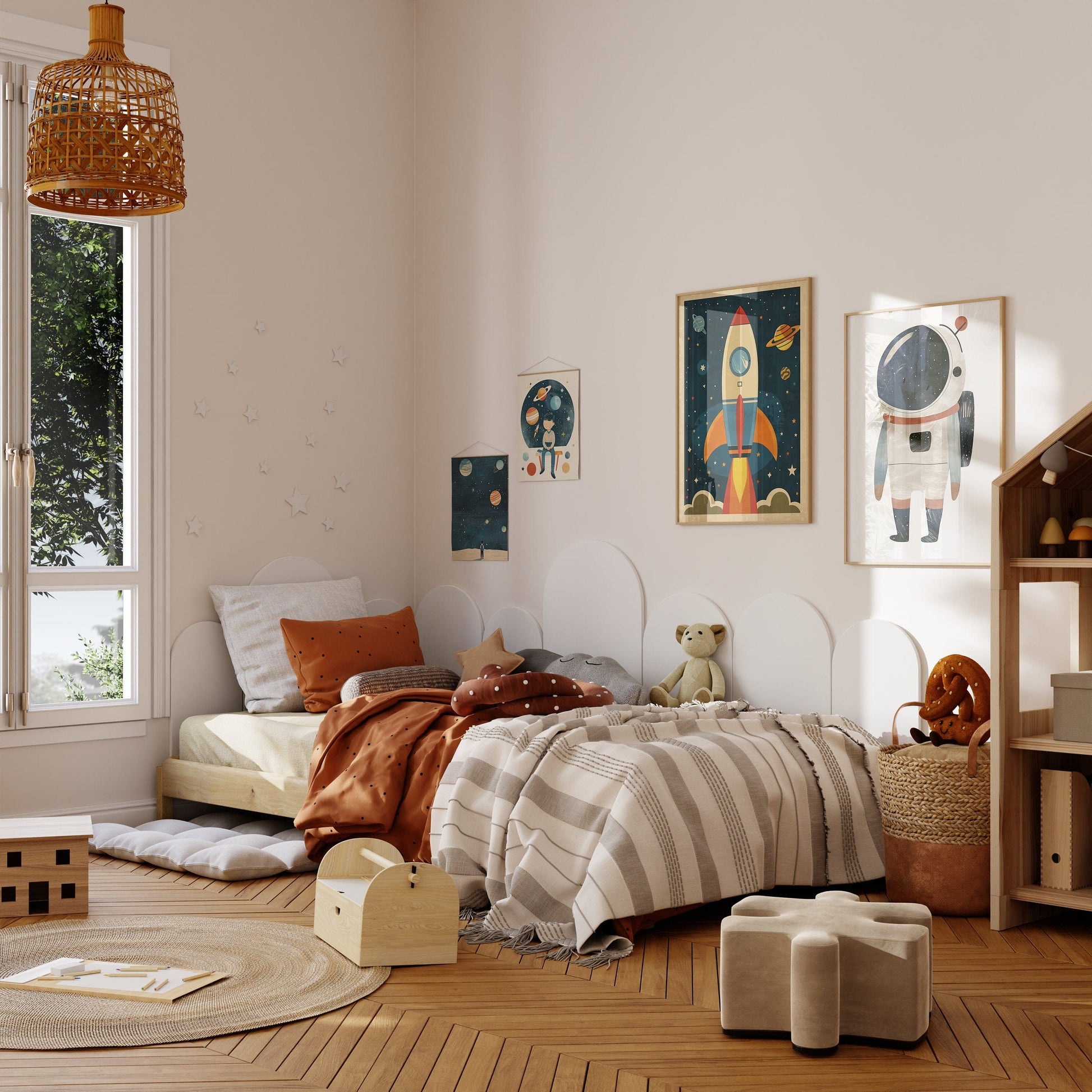 Astronaut Poster Kinderzimmer · Geschenkidee für Kinder · Kinderzimmer Deko · Weltraum Rakete & Planeten · Deko Print ohne Rahmen - justgoodmood