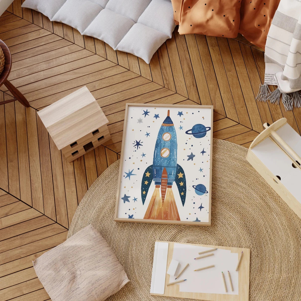 Astronaut Poster Kinderzimmer · Geschenkidee für Kinder · Kinderzimmer Deko · Weltraum Rakete & Planeten · Deko Print ohne Rahmen - justgoodmood