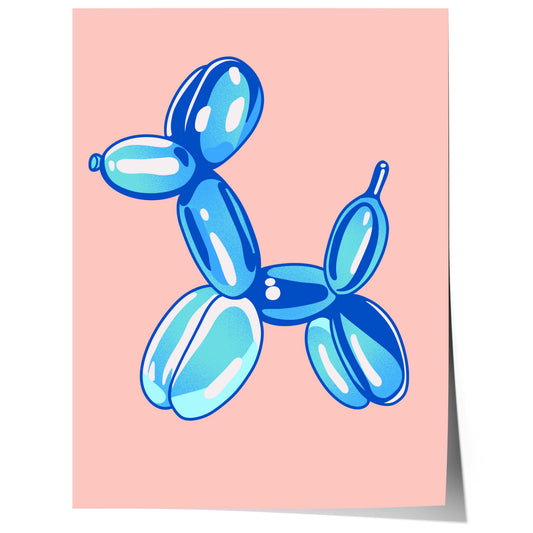 blue balloon dog illustration on pink background pop art poster