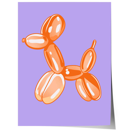 orange balloon dog illustration on purple background pop art poster