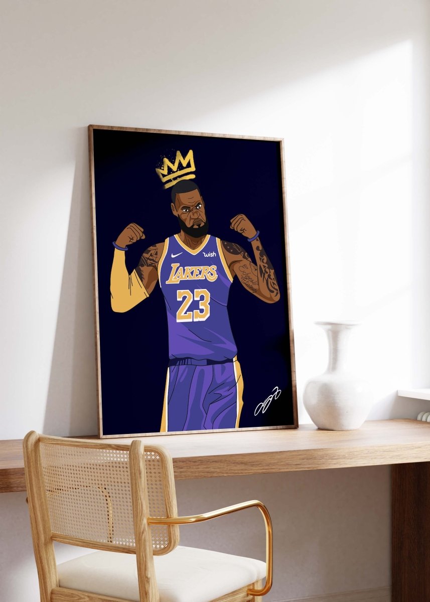 Basketball King Poster · Crown Athlete Illustration · Lakers Style Pop Art · Urban Sport Design · Moderne Wandkunst · Print ohne Rahmen - justgoodmood