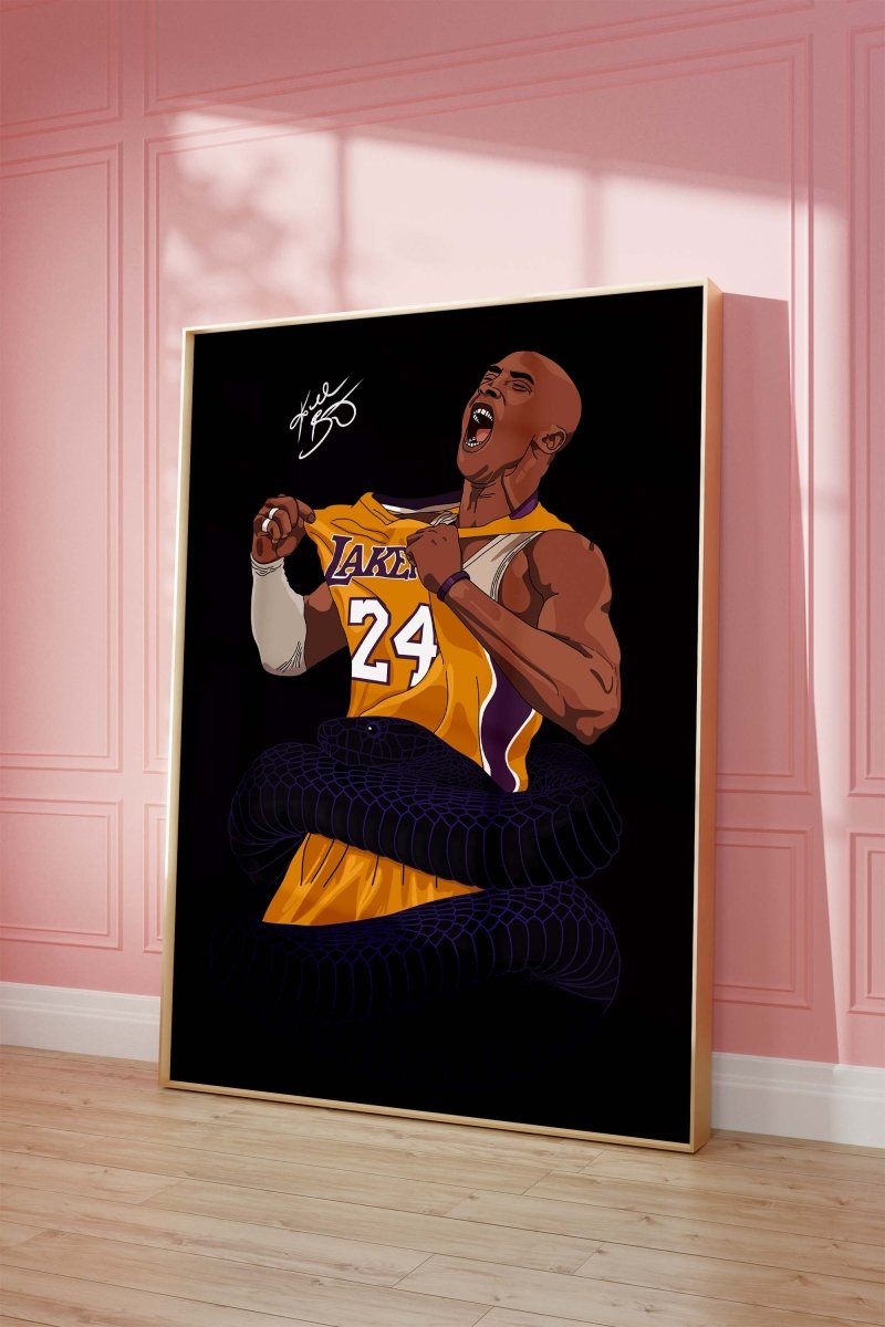 Basketball Legend Poster · Black Mamba Snake Artwork · Lakers Style Sport Illustration · Urban Pop Art Design · Moderne Wandkunst · Print ohne Rahmen - justgoodmood