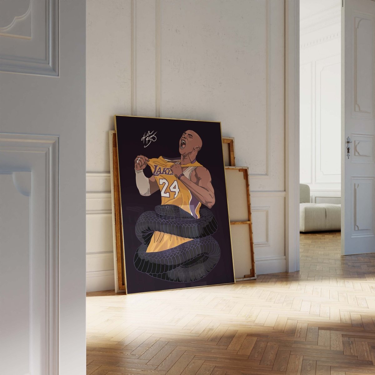 Basketball Legend Poster · Black Mamba Snake Artwork · Lakers Style Sport Illustration · Urban Pop Art Design · Moderne Wandkunst · Print ohne Rahmen - justgoodmood