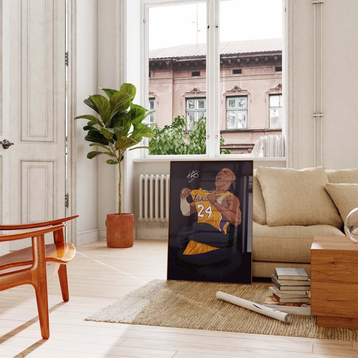 Basketball Legend Poster · Black Mamba Snake Artwork · Lakers Style Sport Illustration · Urban Pop Art Design · Moderne Wandkunst · Print ohne Rahmen - justgoodmood
