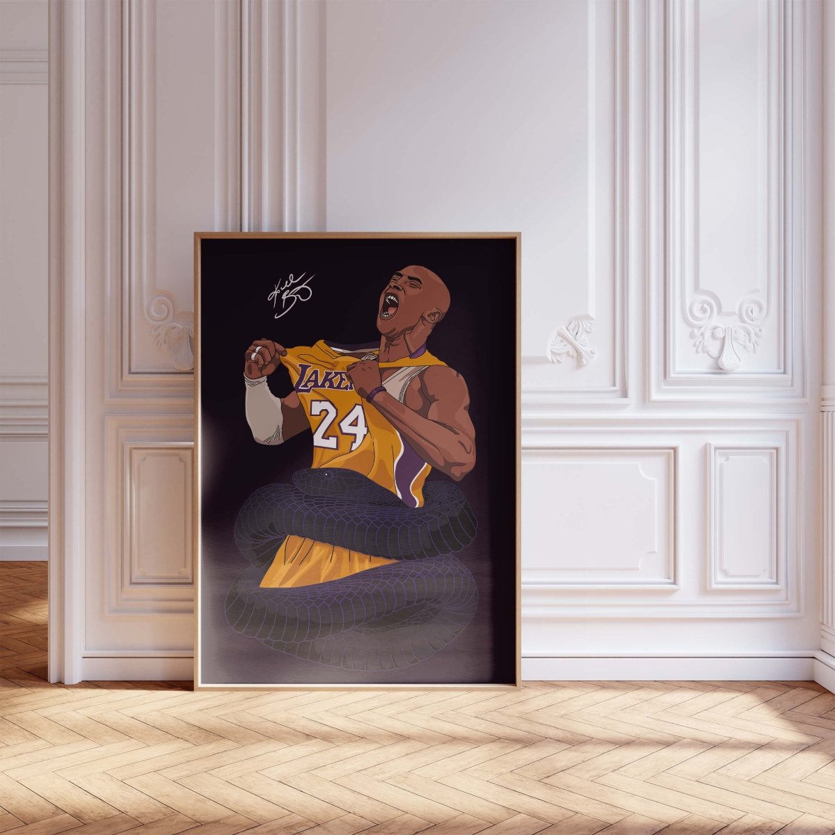 Basketball Legend Poster · Black Mamba Snake Artwork · Lakers Style Sport Illustration · Urban Pop Art Design · Moderne Wandkunst · Print ohne Rahmen - justgoodmood