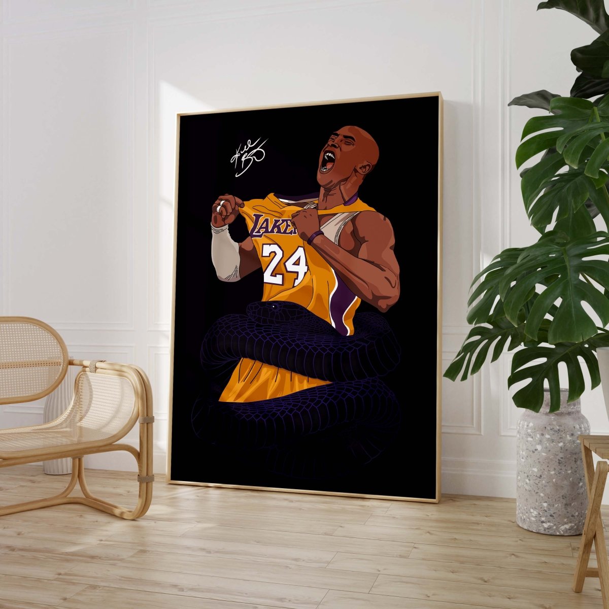 Basketball Legend Poster · Black Mamba Snake Artwork · Lakers Style Sport Illustration · Urban Pop Art Design · Moderne Wandkunst · Print ohne Rahmen - justgoodmood