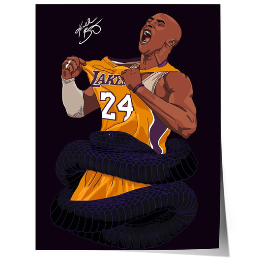 Basketball Legend Poster · Black Mamba Snake Artwork · Lakers Style Sport Illustration · Urban Pop Art Design · Moderne Wandkunst · Print ohne Rahmen - justgoodmood