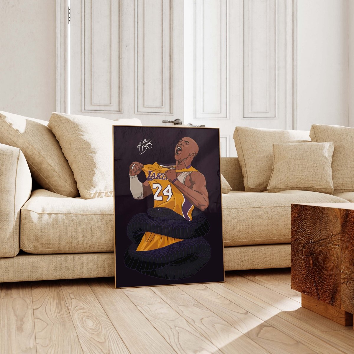 Basketball Legend Poster · Black Mamba Snake Artwork · Lakers Style Sport Illustration · Urban Pop Art Design · Moderne Wandkunst · Print ohne Rahmen - justgoodmood