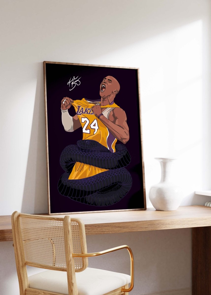 Basketball Legend Poster · Black Mamba Snake Artwork · Lakers Style Sport Illustration · Urban Pop Art Design · Moderne Wandkunst · Print ohne Rahmen - justgoodmood