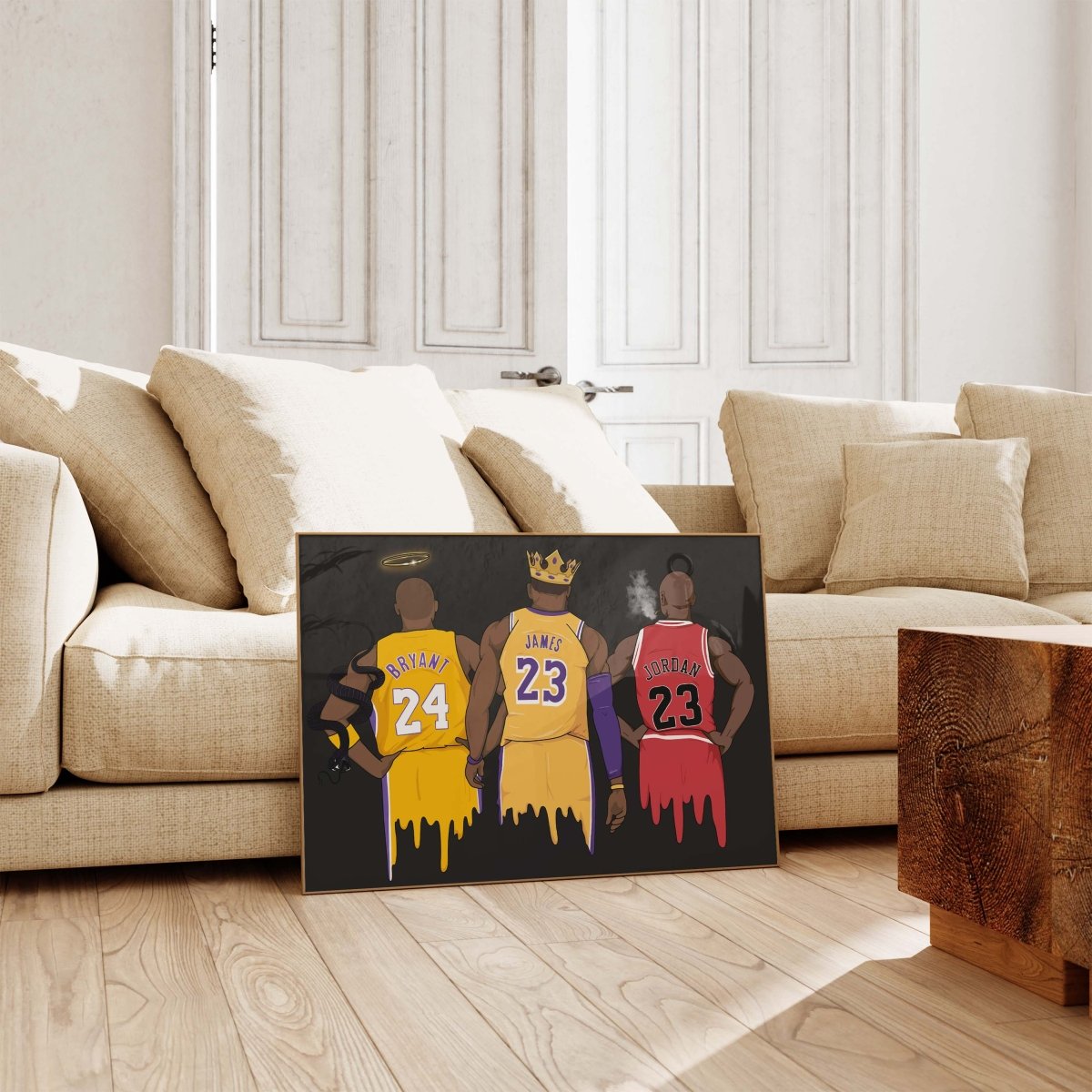 Basketball Legends Trio Poster · Street Art Illustration · Pop Art Sport Design · Urban Athlete Artwork · Moderne Wandkunst · Print ohne Rahmen - justgoodmood